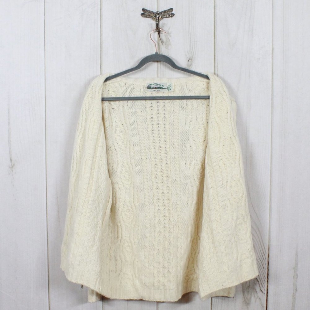 ARAN CRAFTS Merino Wool Full Zip Knit Sweater Sz L - Picture 9 of 12